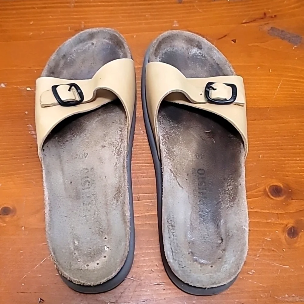 Mephisto Helen Cork Footbed Slide Sandals Womens‎ 40 Tan Leather Buckle Strap